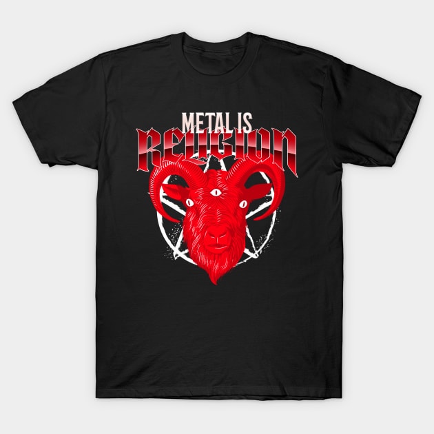 Metal Is Religion Heavy Metal Baphomet Pentagram Goth Death Metal T-Shirt by PlimPlom